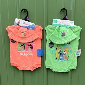 Baby Girl Romper with Hat Mrs. Rachel, Lilo & Stitch 4-Piece Set Summer Size 12M